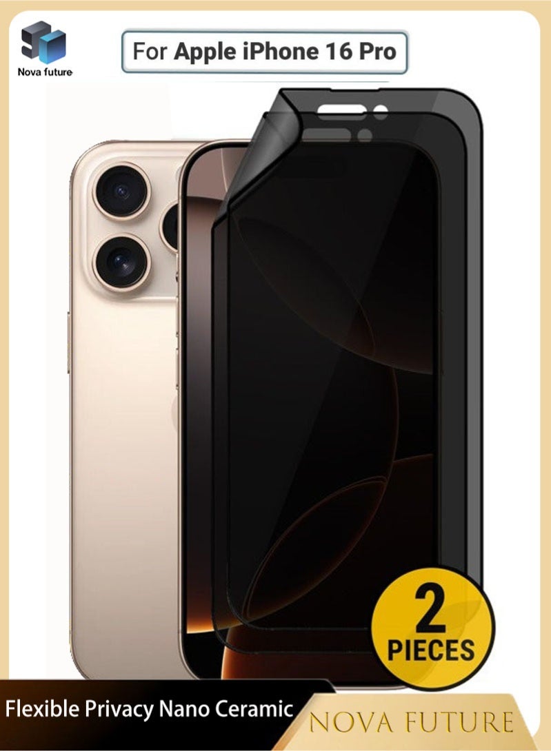 Nova future 2 Pieces Apple iPhone 16 Pro Privacy Screen Protector – Flexible Privacy Nano Ceramic, Anti-Peeping, Edge-to-Edge Coverage, High Transparency, Delicate Touch, Easy Installation - Image 1